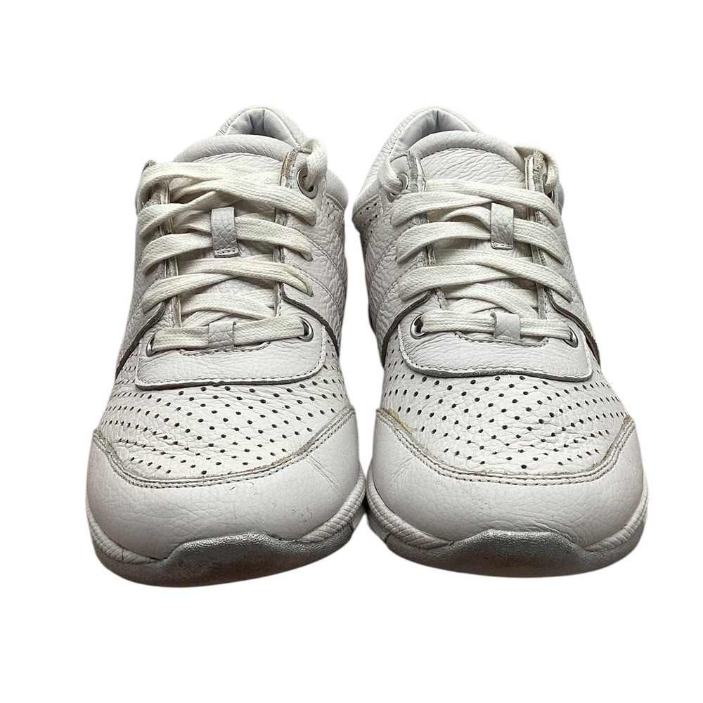 Foot Petals Womens White Perforated Leather Low Top Sneakers Silver Trim 9.5M‎